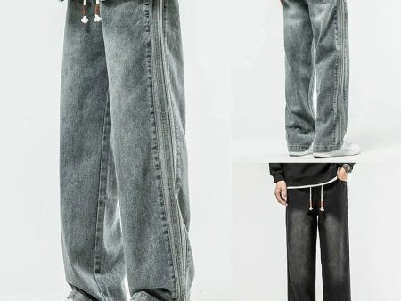 Washed Drawstring Straight-leg Jeans For Sale