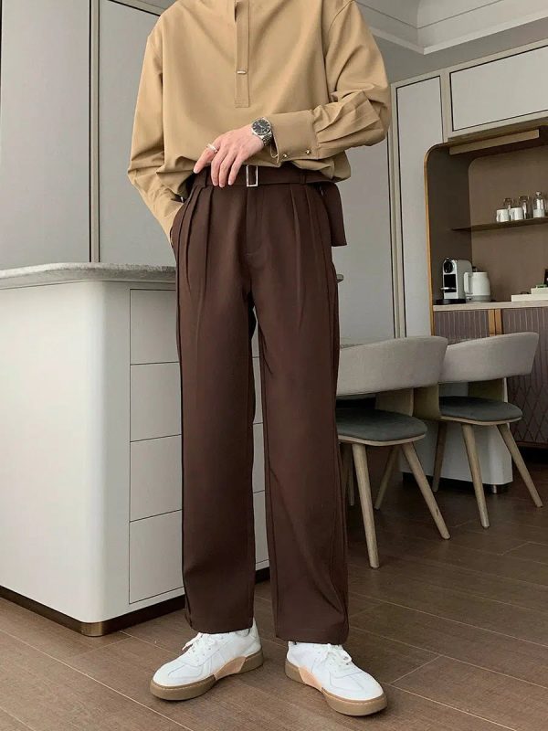 Belted Slim Fit Straight Leg Pants Online Sale