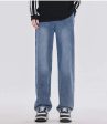 Washed Elastic Waist Straight-leg Jeans Hot on Sale