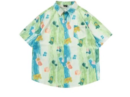 Abstract Print Short Sleeve Button-Down Shirt Sale