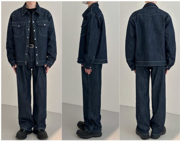 Washed Denim Tooling Style Suit For Cheap