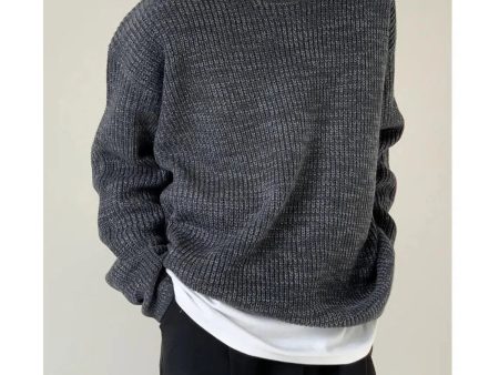 Basic Round Neck Loose Sweater For Cheap