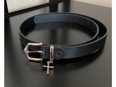 Leather Belt with Cross Charm Buckle Online now