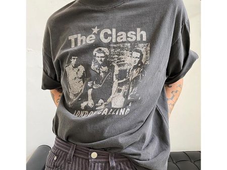 Washed Gray Printed T-shirt For Discount