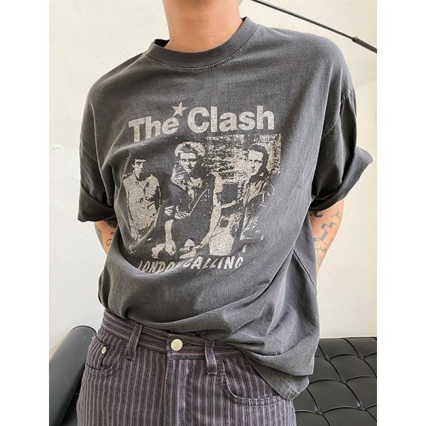 Washed Gray Printed T-shirt For Discount