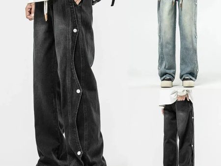 Washed Side-button Drawstring Jeans Online