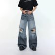 Wide-Leg Ripped Denim Jeans Fashion