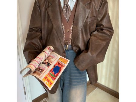 Vintage Oversized Leather Blazer For Discount