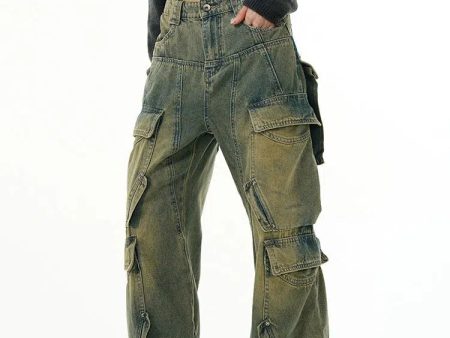 Washed Multi-pocket Cargo Jeans on Sale