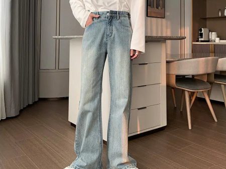 Versatile Light Blue Straight-leg Jeans For Cheap