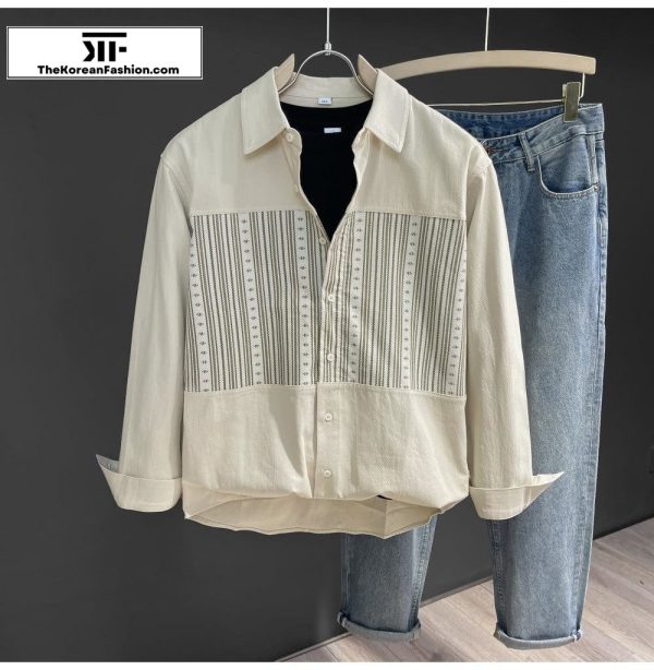 Vintage Pattern Stitching Striped Shirt Discount