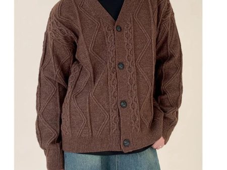 Vintage Brown Knit Cardigan For Cheap