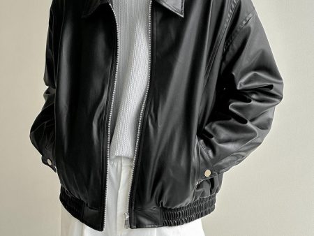 Autumn Lapel Zip PU Leather Jacket For Sale