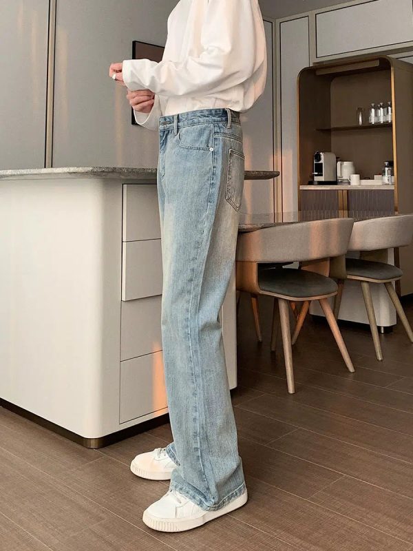 Versatile Light Blue Straight-leg Jeans For Cheap