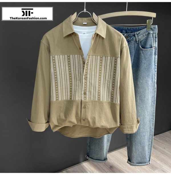 Vintage Pattern Stitching Striped Shirt Discount