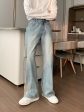 Versatile Light Blue Straight-leg Jeans For Cheap